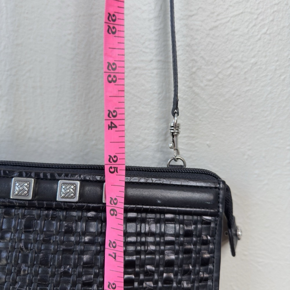 Vtg Brighton Crossbody Purse Black Romag Embossed Leather Organizer Weave Accent - Picture 11 of 14